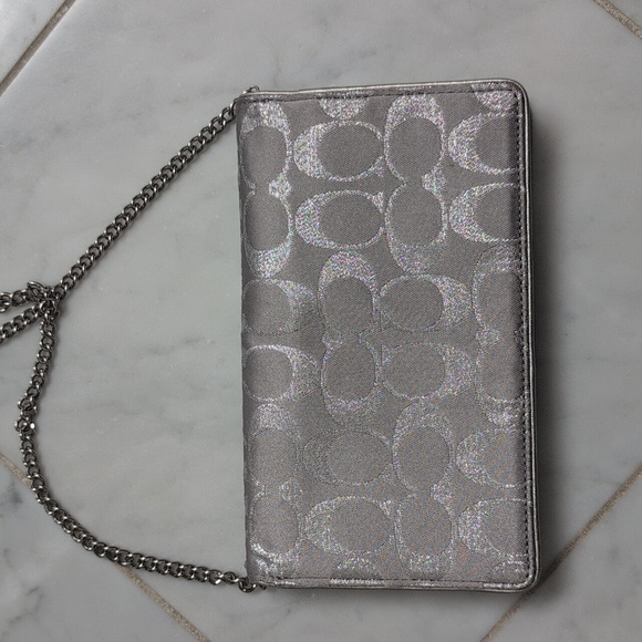 Coach Gray And Silver Sparkle Evening Clutch/Crossbody Bag